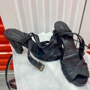 NEW Urban Outfitters Peep Toe Strappy Black Leather Heels